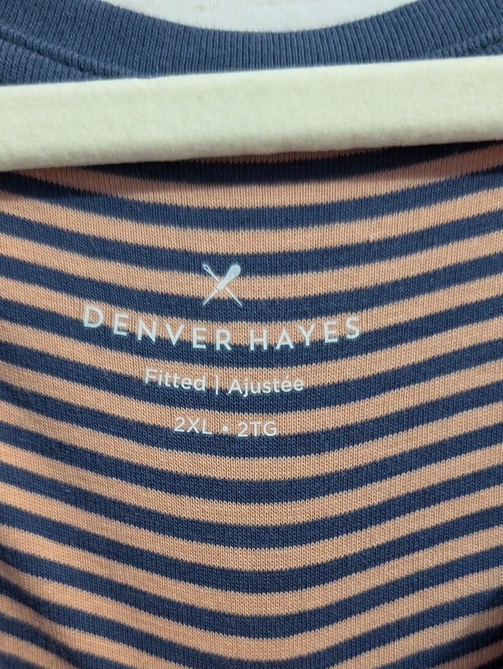 Denver Hayes Striped Henley in Apricot and Navy Size 2X - Picture 3 of 4
